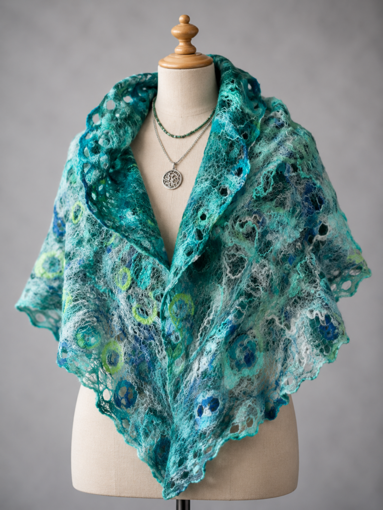 Openwork clothing and scarves in fine felt. Lightweight artisanal textile craft, made in Belfort.