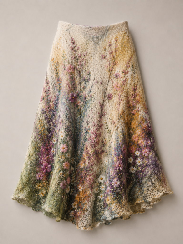 Felted textile skirt, custom artisanal clothing combining art and ethical fashion.