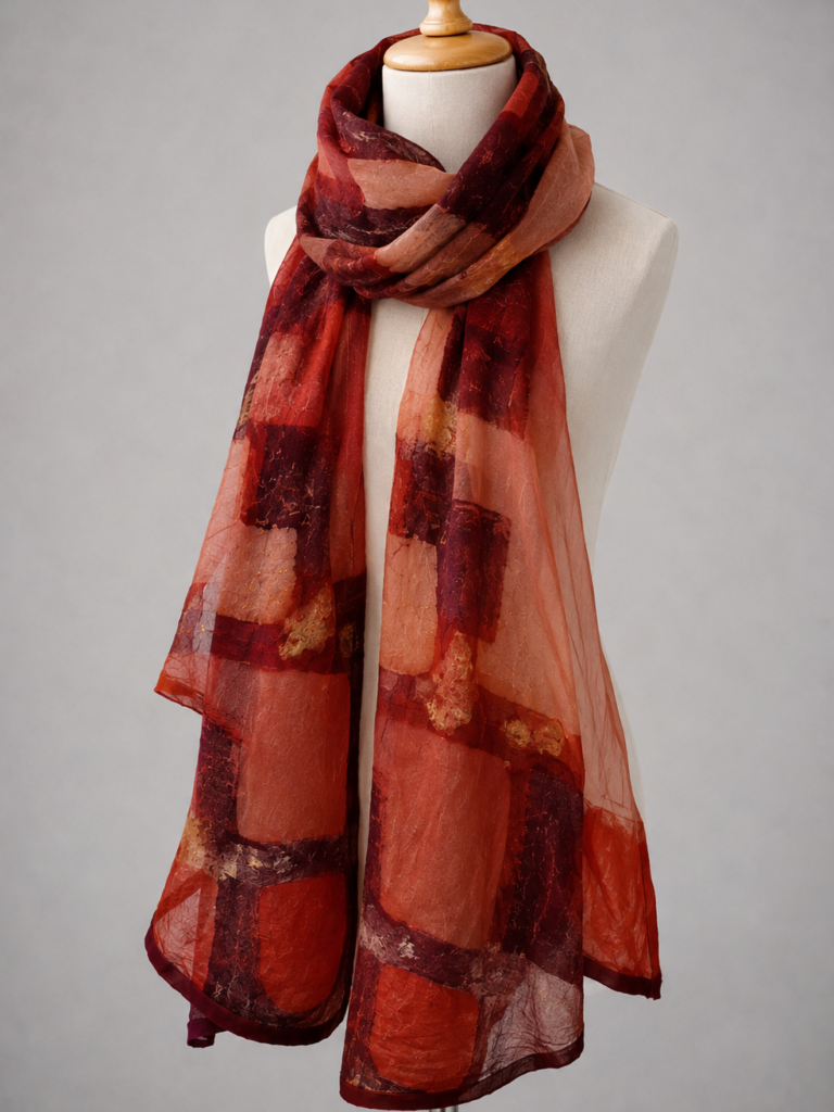 Mosaic patterns on felted textiles. The blend of wool and silk for exceptional artisanal clothing.