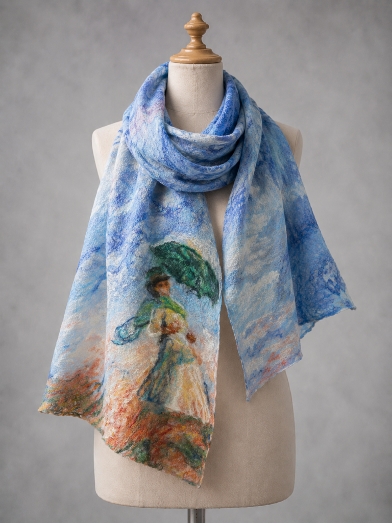 Scarves and textiles inspired by great painters. The art of Ukrainian felting in unique pieces.